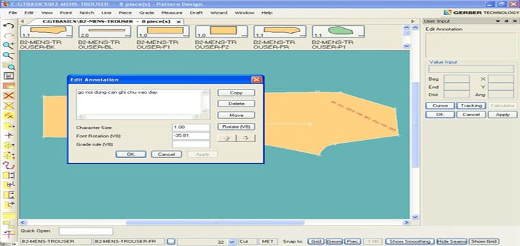 Tạo Ghi Chú Lên Chi Tiết Rập Trong Gerber Pattern Design 10