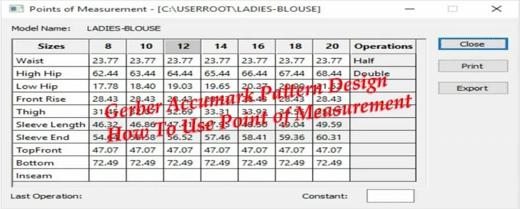 Gerber Pattern Design Point of Measurement: Cách Tạo Bảng Đo Thông Số 1 Point of Measurement