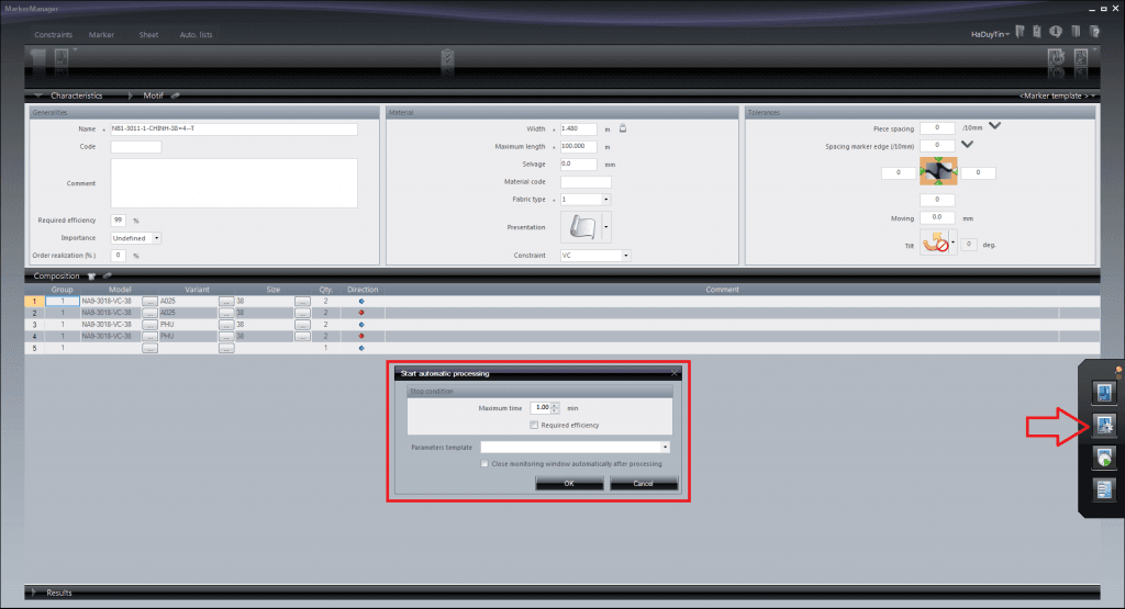 Thanh Công Cụ Processing Panel Trong Lectra MarkerManager V6 110