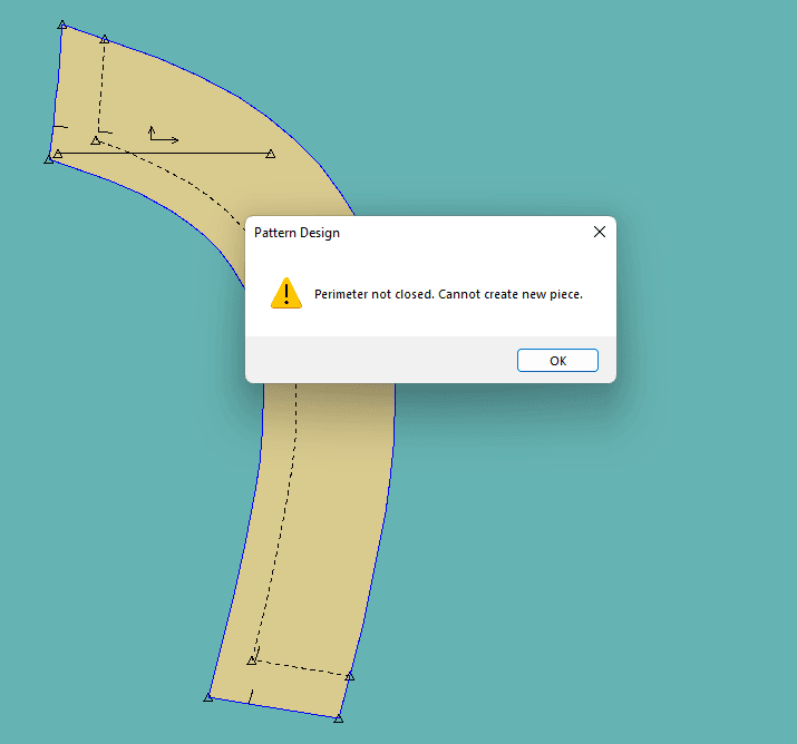 Perimeter not closed. Cannot create new piece